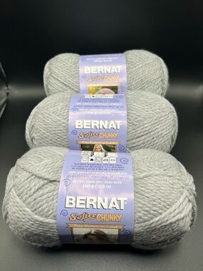 Bernat Softee Chunky Yarn Grey Heather Each Skein 164 Yards-3 Skeins
